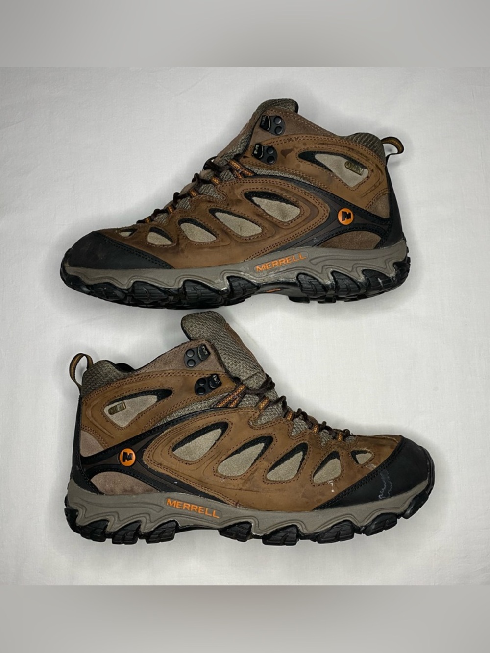 Mens Sz 12 Merrell Pulsate Mid 5" Waterproof Hiking Boots Black/Bracken J24749